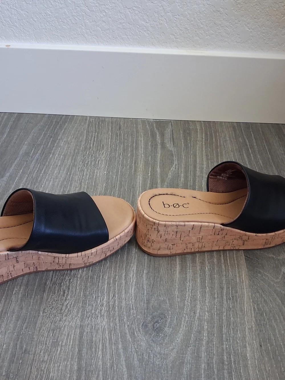 b.o.c. Black Slide Wedge Sandals